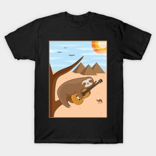 Lazy Sloth With Guitar Relaxing Slow Calm Music T-Shirt